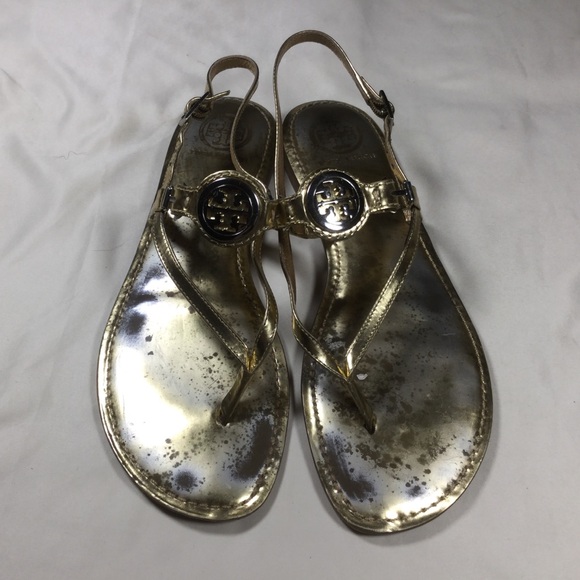 Tory Burch Metallic Gold Ali Thong Sandals 8.5 - Picture 1 of 12